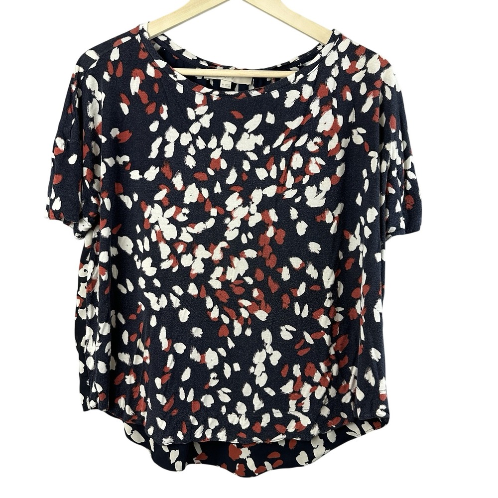 LOFT Womens Blouse Top M Multicolor Stretch Short Sleeve Round Neck